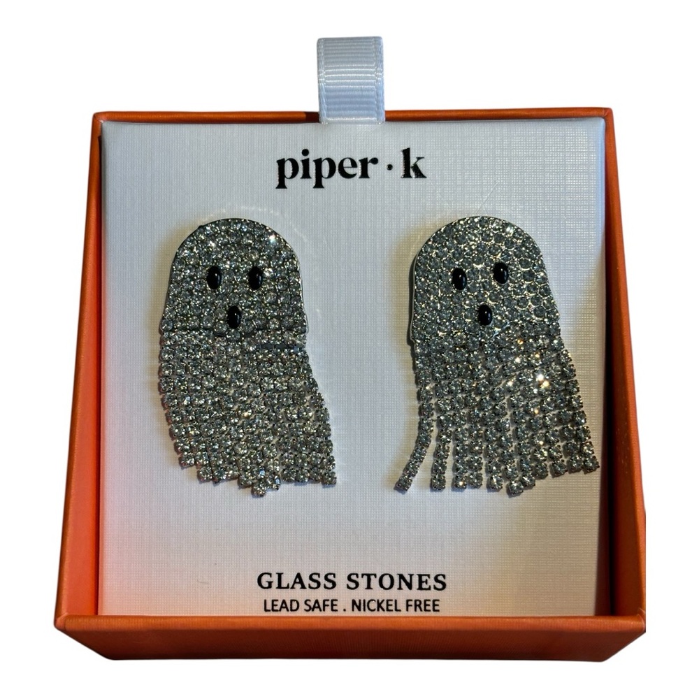 Piper K Sparkling Glass Stones  Ghost Earrings Silver/Black Women